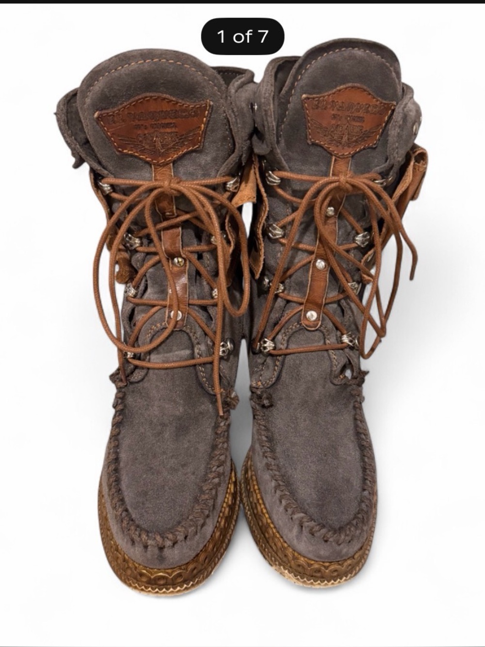 El Vaquero Nikila Silverstone Truffle Suede Moccasin Boots - Size 37